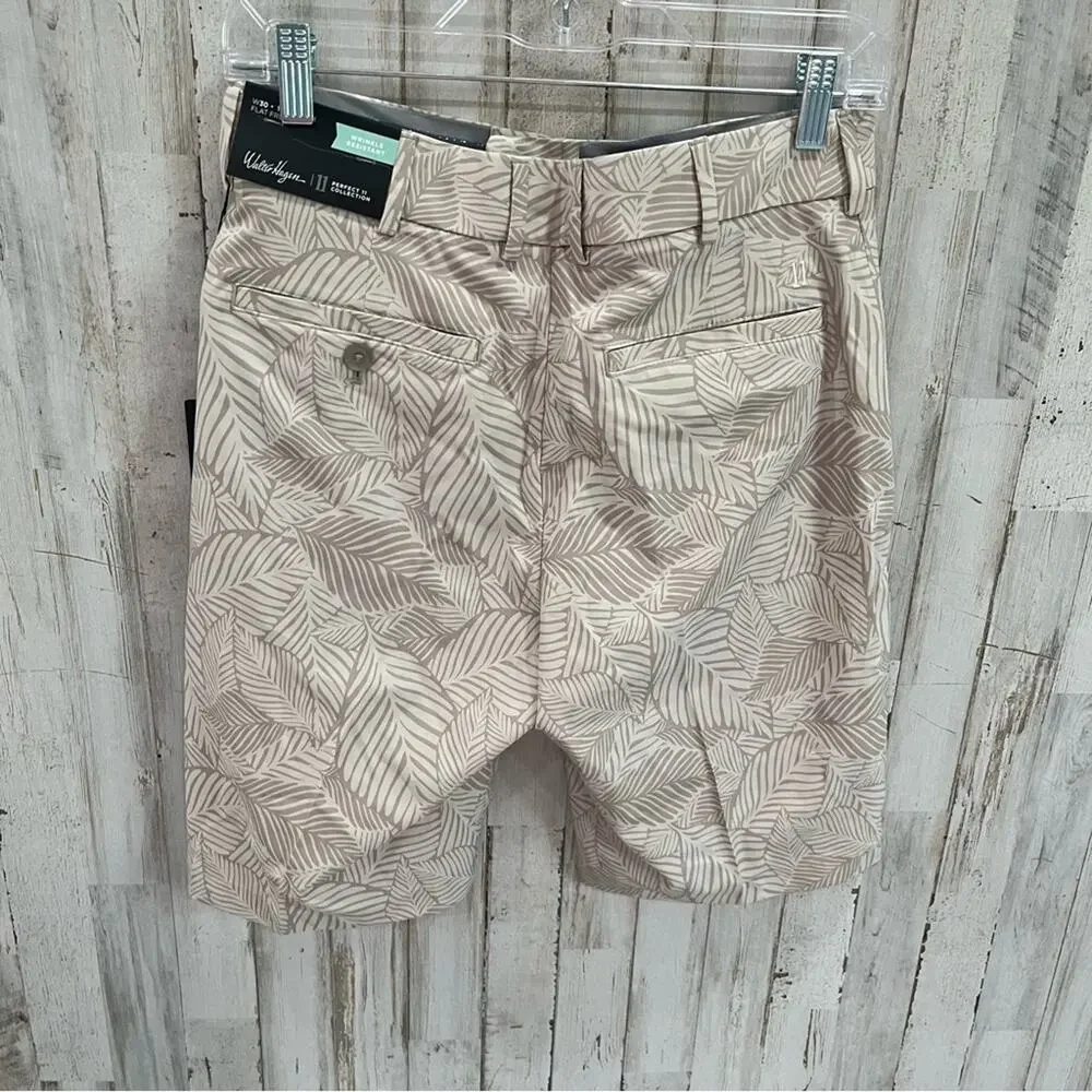 NWT Walter Hagen Perfect 11 Flat Front 10” Inseam Golf Shorts Leaves Print